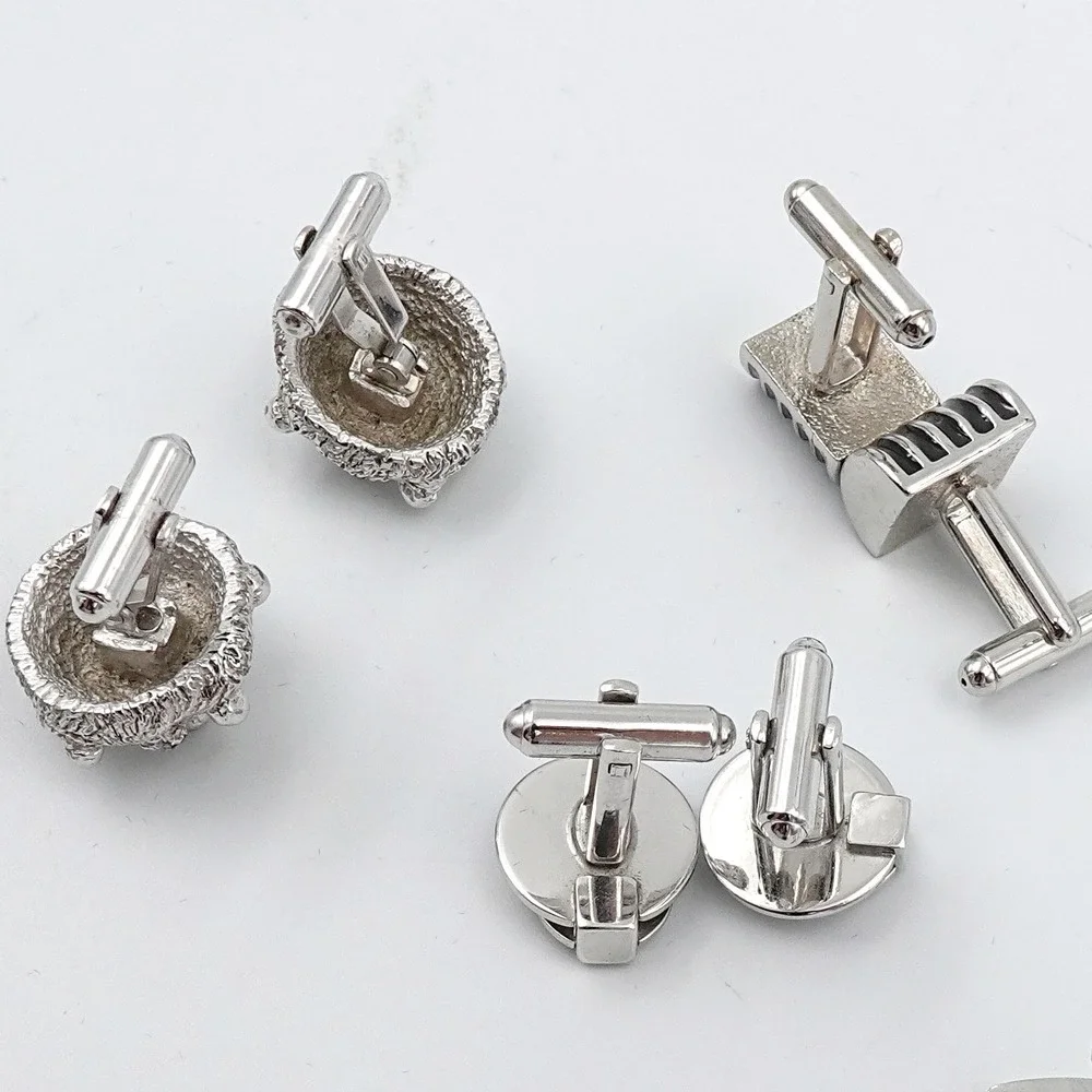 VTG Cufflinks Curated Lot Silver Tone 4 Pairs Modernist Brutalist Dome MCM